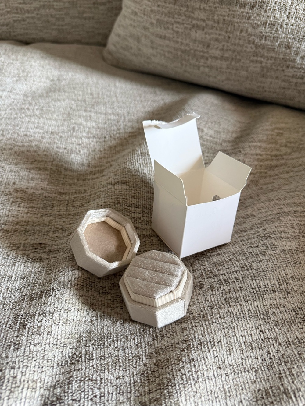 Neutral color velvet ring box
